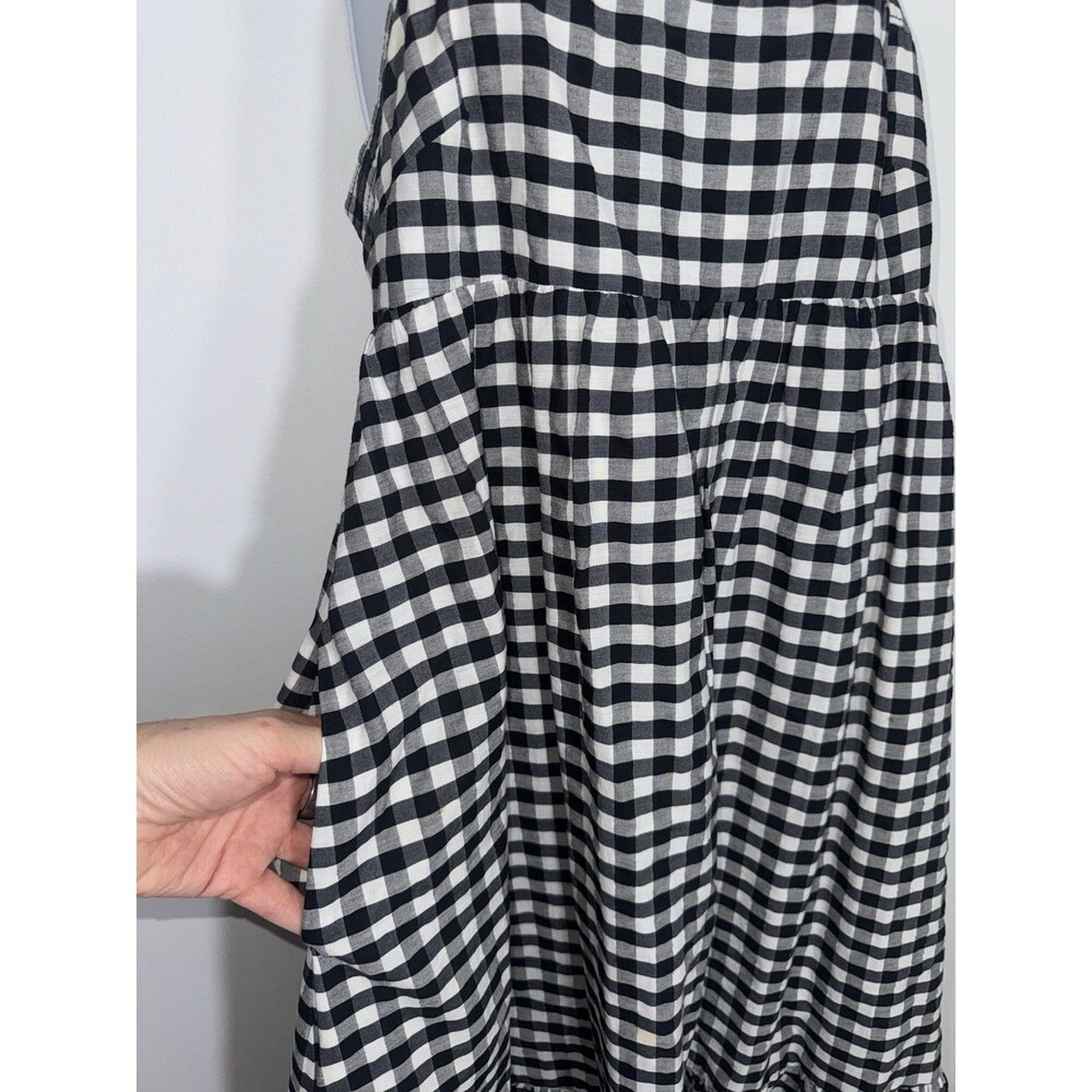 J. Crew Gingham Dress Women 14 Black White Tie Strap Midi Eyelet Trim Cottage - Picture 2 of 12